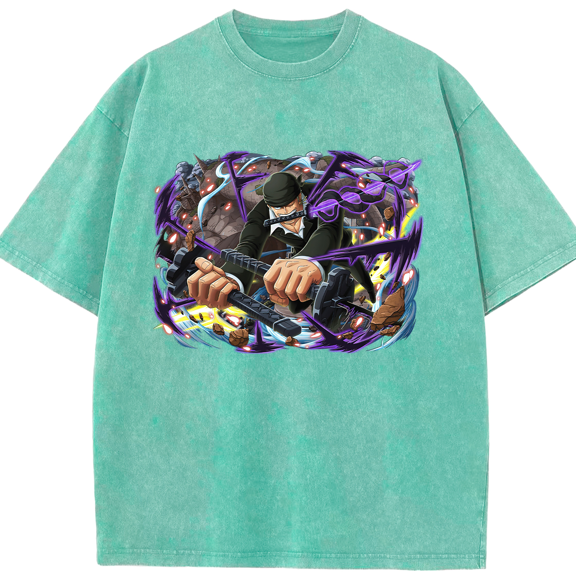 ワンピース ロロノア・ゾロ ONE PIECE Roronoa Zoro 綿100% ヴィンテージ風 半袖Tシャツ（フロントプリント）